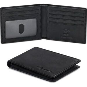 Men's Wallet Leather Bifold Wallet RFID Blocking Thin with ID Window